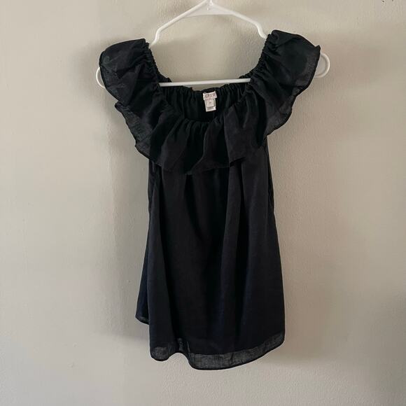 J. Crew Ruffle Off The Shoulder Linen Blouse Women XS Black Flounce Sleeveless - Picture 1 of 6